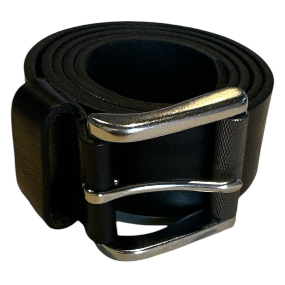 Men's Classic Black Leather Belt Size 36 Silver Buckle Jeans Trouser